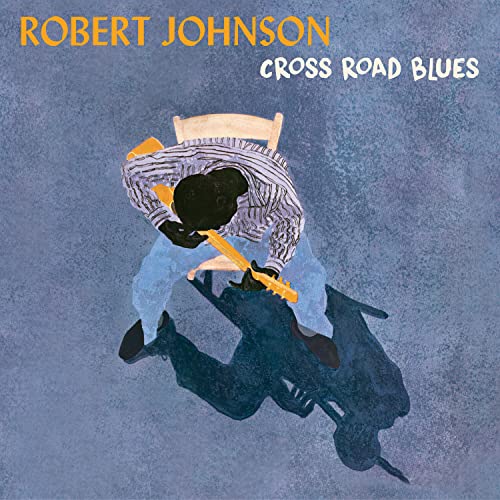 Robert Johnson album cover, illustration of a guitarist with shadow.
