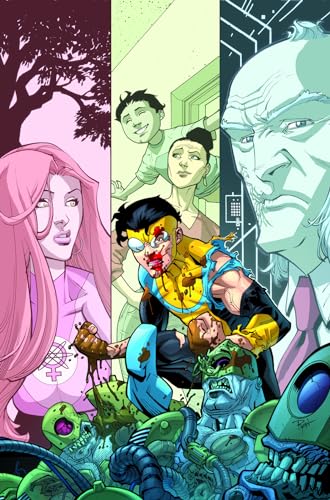 Comic book cover featuring Invincible injured with several characters.