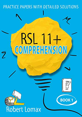 Blue book cover with a crumpled yellow lightbulb and text "RSL 11+ Comprehension.