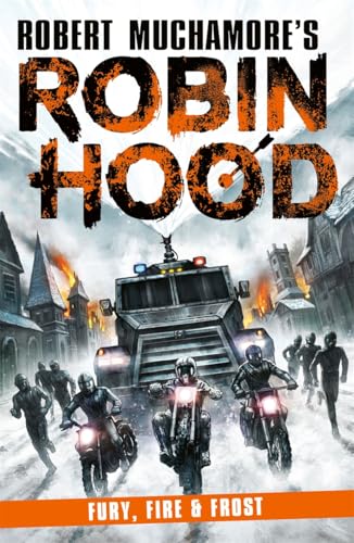 Book cover showing motorcyclists and a tactical vehicle in a snowy, burning city scene.