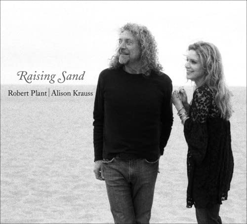 Robert Plant and Alison Krauss album cover, black and white portrait.