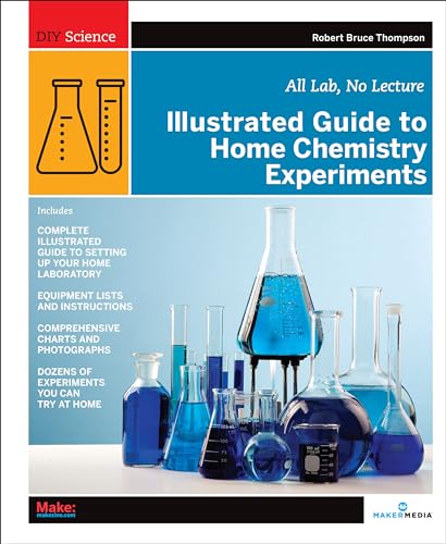 Book cover: "Illustrated Guide to Home Chemistry Experiments" with lab glassware.