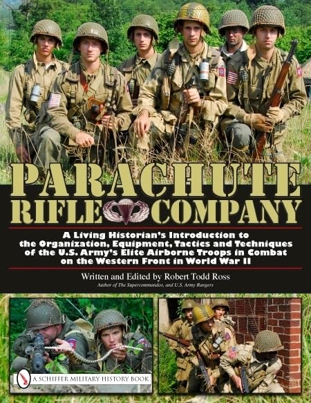 World War II American paratroopers in uniform, book cover illustration.