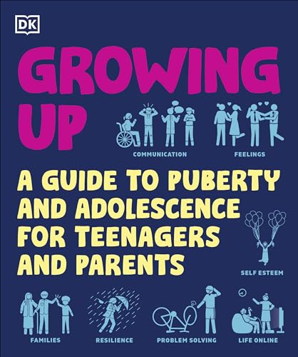 Book cover: "Growing Up," a puberty and adolescence guide with illustrated figures.