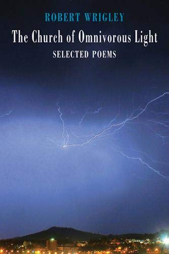 Poetry book cover: dark stormy sky with lightning over a town.