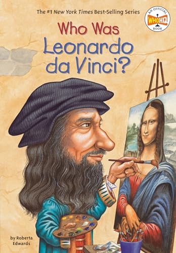 Book cover featuring Leonardo da Vinci with the Mona Lisa painting.