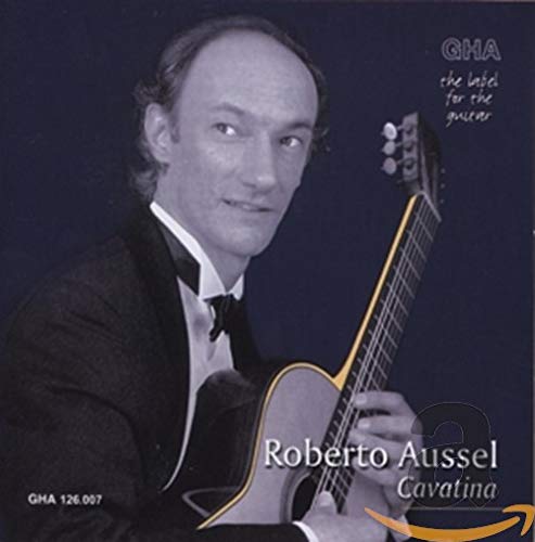 Roberto Aussel holding a classical guitar, CD cover art.