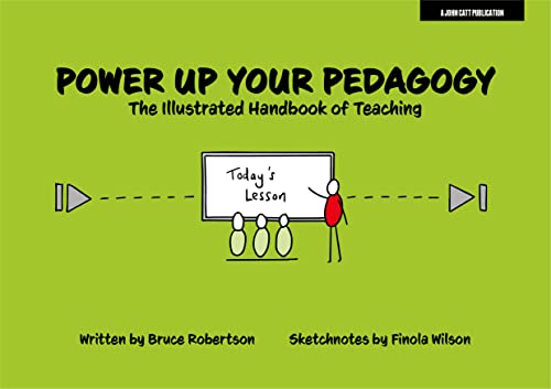 Book cover titled Power Up Your Pedagogy with a cartoon of a teacher.