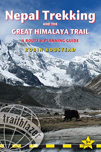 Book cover: Nepal trekking guide with Himalayan mountain landscape.