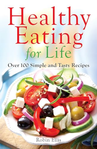 Cookbook cover with a colorful Greek salad and title "Healthy Eating for Life".