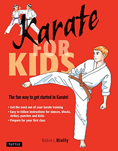 Book cover: "Karate for Kids" with illustration of a boy kicking.