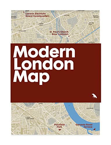 A map of London with a dark red banner reading Modern London Map.