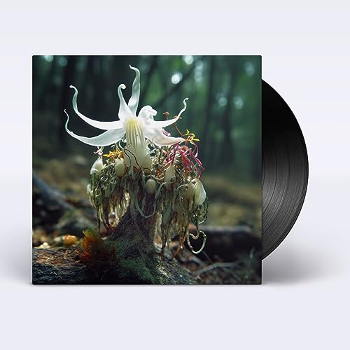 Vinyl record with cover art depicting a white flower in a forest.