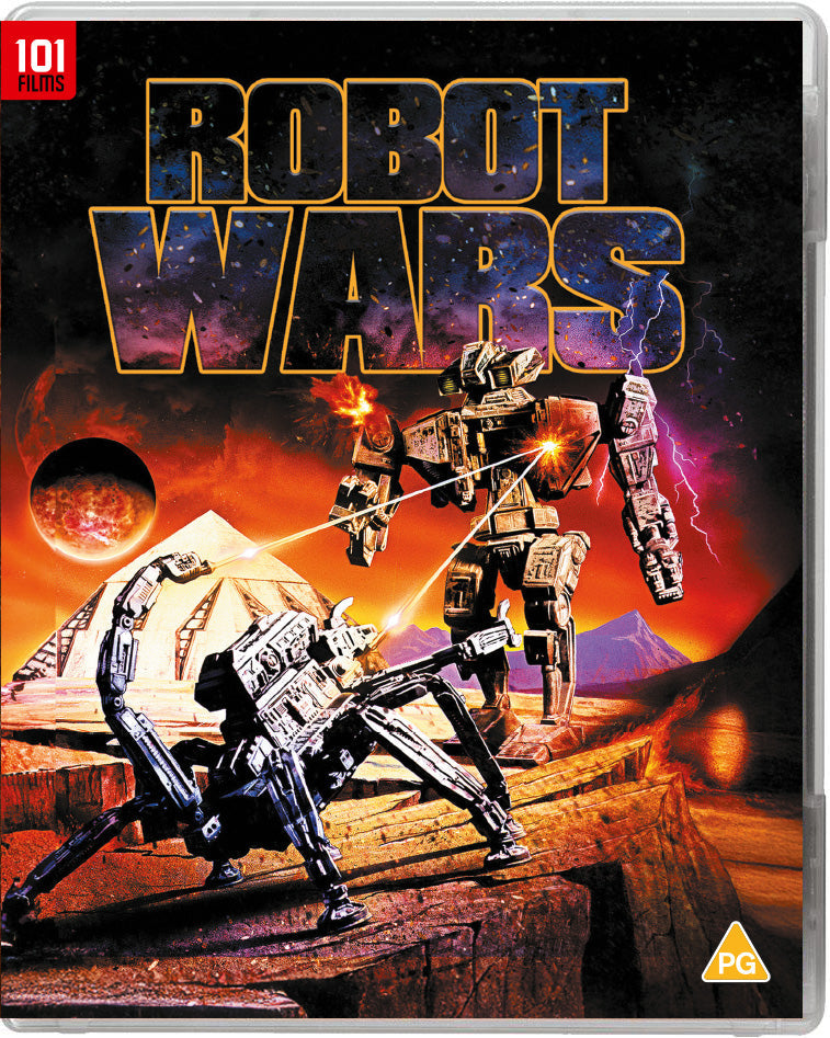 BluL Blu-ray cover featuring two battling robots in a futuristic landscape with pyramids.