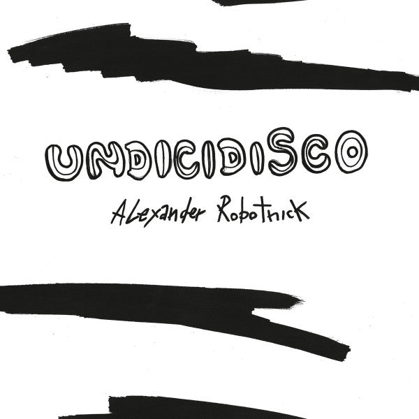 Vinyl record cover with black brushstrokes and handwritten text.