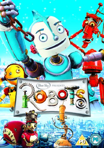 DVD cover for "Robots" featuring several colorful, metallic robot characters.