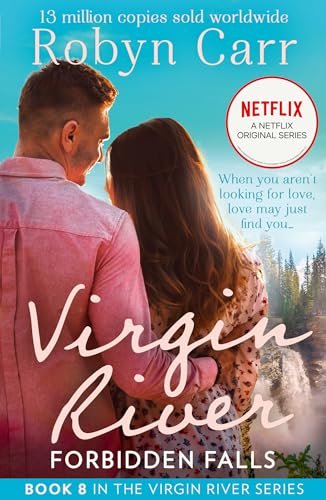 Book cover: couple embracing, waterfall backdrop, “Virgin River: Forbidden Falls.”
