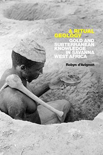 Black and white photo of a man mining in a West African landscape.