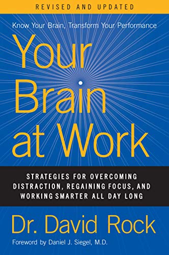 Book cover: “Your Brain at Work” by Dr. David Rock, blue and gold design.