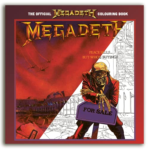 Megadeth colouring book cover: half-coloured, half-line art, dystopian scene.