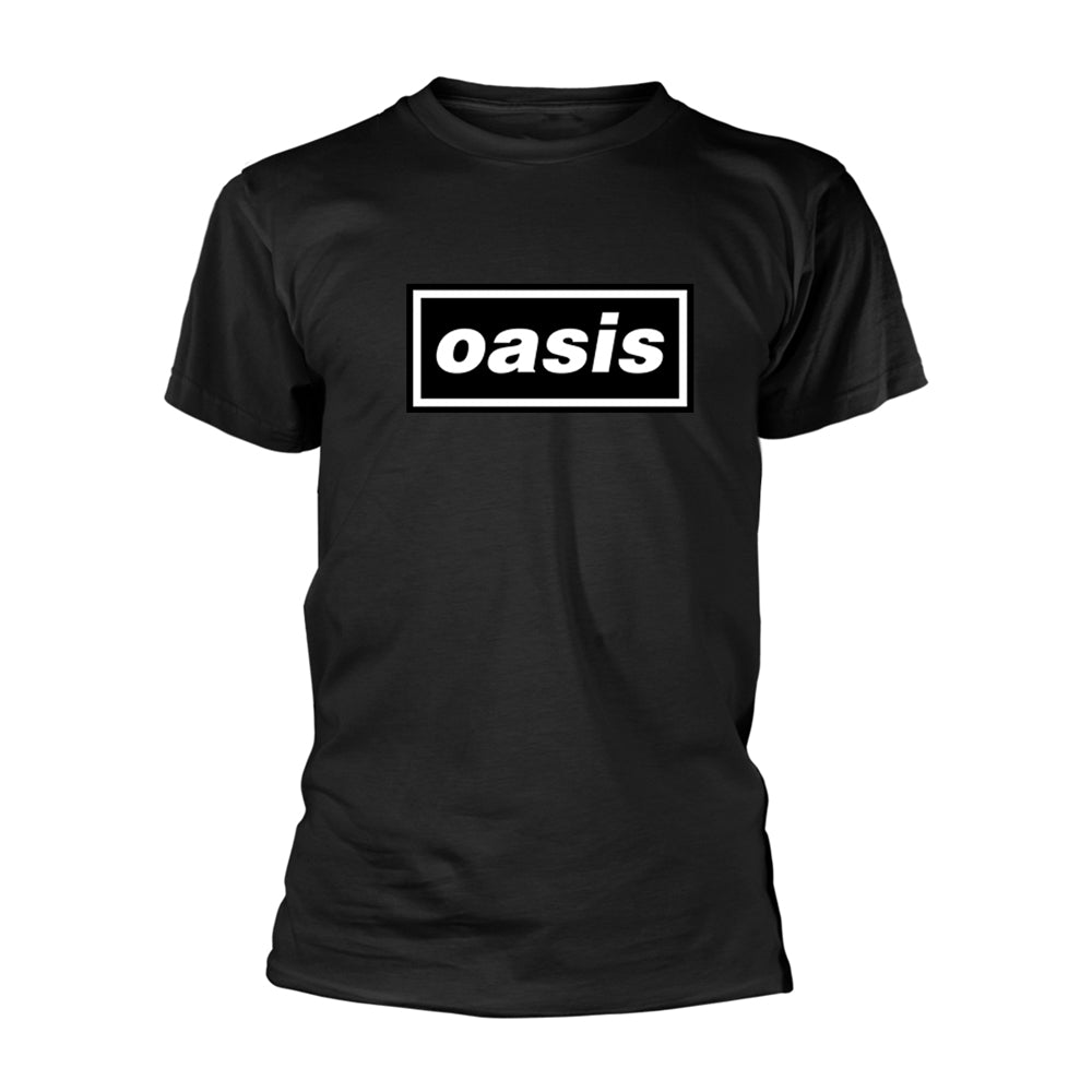 Black unisex t-shirt with a white "oasis" logo on the chest.