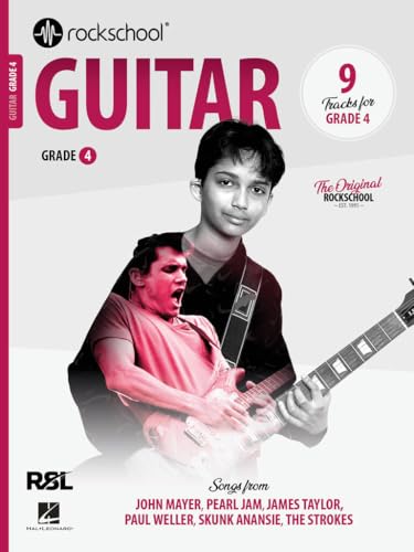 Rockschool Guitar Grade 4 book cover with a young guitarist portrait.
