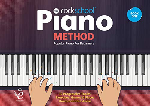 Rockschool Piano Method Book 1 cover with hands over piano keys.