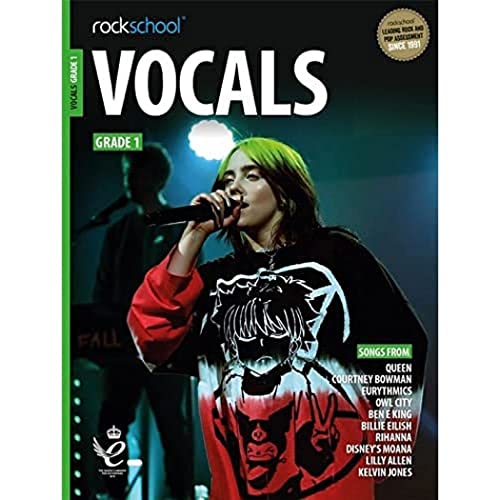 Rockschool Vocals Grade 1 textbook cover featuring Billie Eilish performing.