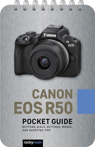 Spiral-bound guide featuring a black Canon EOS R50 camera on the cover.
