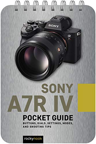 Spiral-bound "Sony A7R IV Pocket Guide" featuring a black Sony camera.