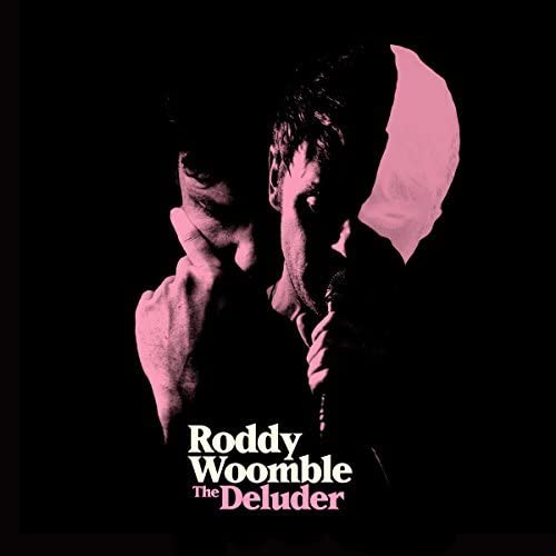 Roddy Woomble album cover, portrait with pink and dark shadows.
