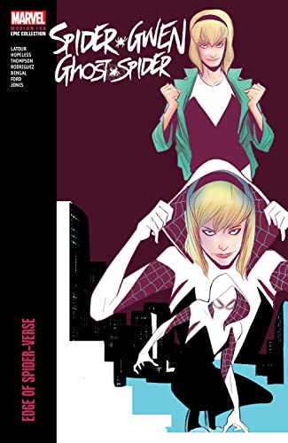 Spider-Gwen in costume and street clothes, comic book cover.