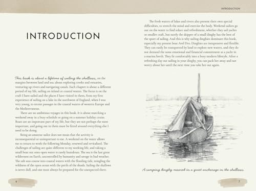 Book pages showing an introduction text and a sketch of a small moored boat.