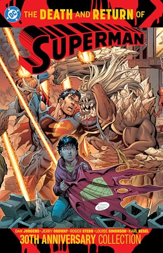 Comic book cover depicting Superman battling a monstrous creature, city destruction.