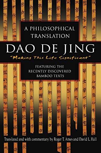 Book cover: “DAO de Jing” with bamboo scroll background and gold text.