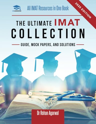 Book cover titled The Ultimate IMAT Collection with silhouettes of graduates and a stethoscope.