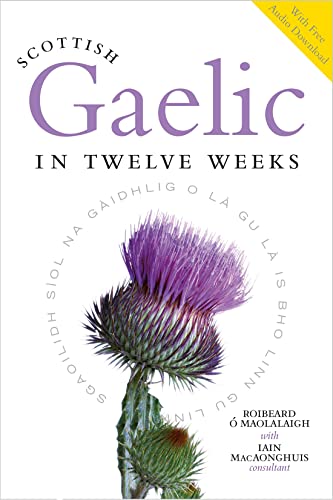 Book cover for Scottish Gaelic in Twelve Weeks featuring a purple thistle illustration.