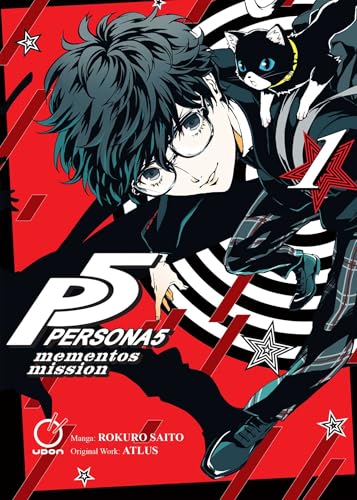 Persona 5 manga volume cover featuring a boy with a cat, red and black design.