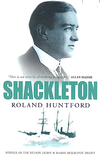 Book cover: portrait of Ernest Shackleton, sailing ship illustration.