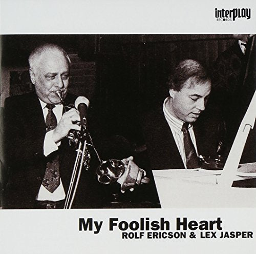 Black and white photo of Rolf Ericson playing trumpet beside pianist Lex Jasper.