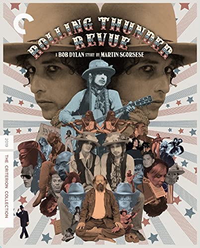 Blu-ray cover for "Rolling Thunder Revue" featuring Bob Dylan and collage imagery.