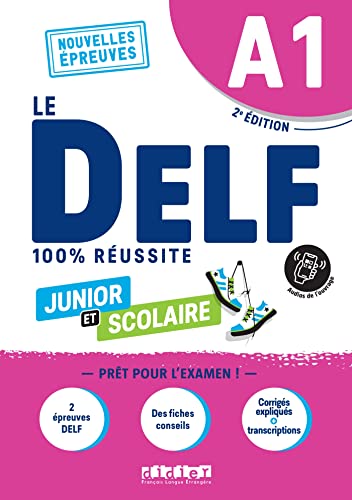 Cover of "Le DELF A1" textbook with skates and audio access icon.