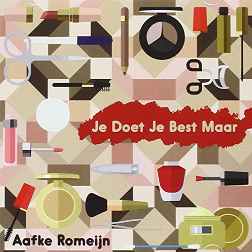 Album cover with makeup illustrations on a geometric background and text Je Doet Je Best.
