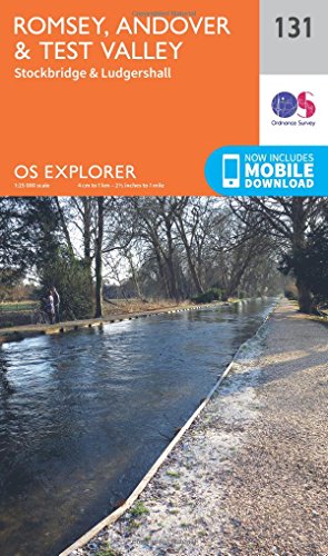 Ordnance Survey Explorer map cover for Romsey, Andover, and Test Valley featuring a river path.