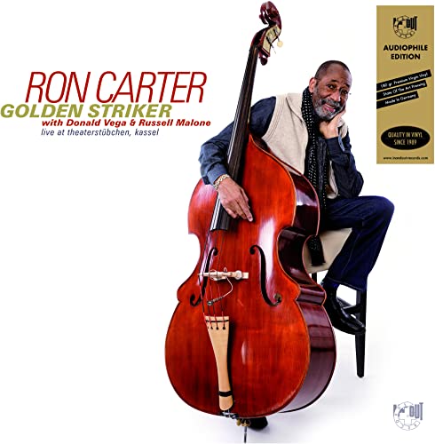 Ron Carter with upright bass on album cover, "Golden Striker" vinyl.