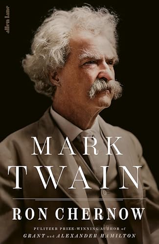 Book cover featuring a portrait of Mark Twain, a bearded, older man.