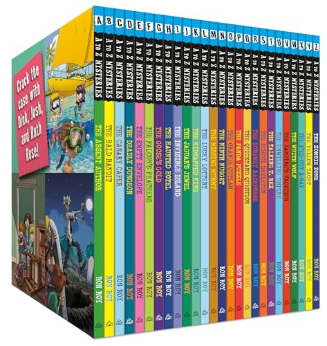 Colorful boxed set of 26 "A to Z Mysteries" books, spines visible.