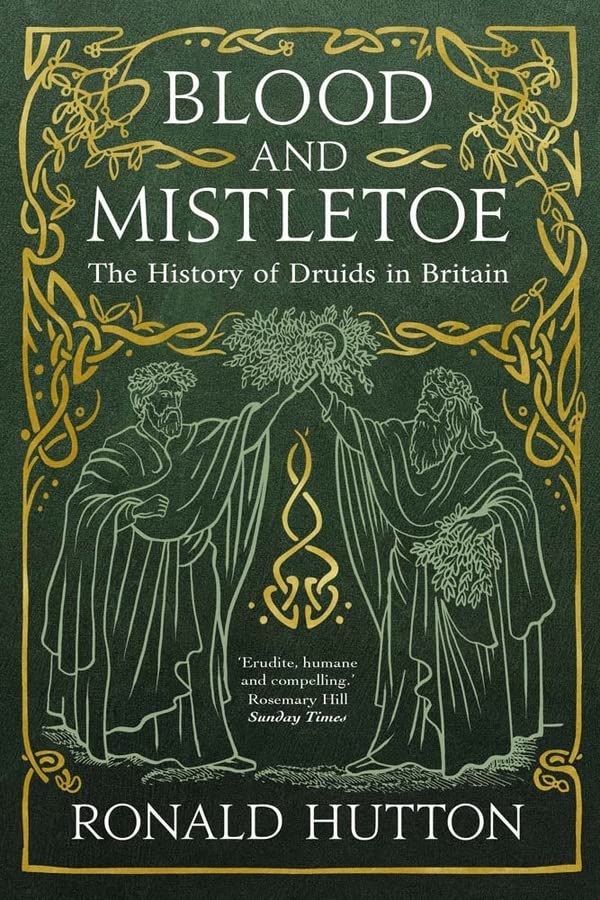 Dark green book cover with gold Celtic-style border and white text and illustrations.