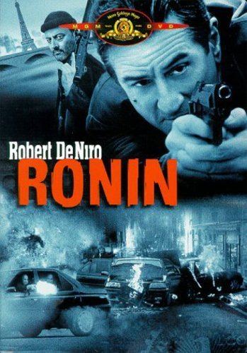 DVD cover for "Ronin" featuring Robert De Niro with guns, and car chase.
