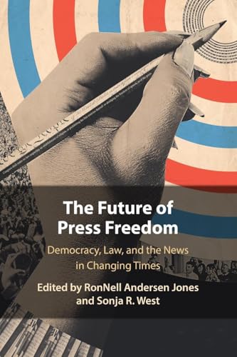 Book cover: hand holding a pen over a crowd and abstract shapes.